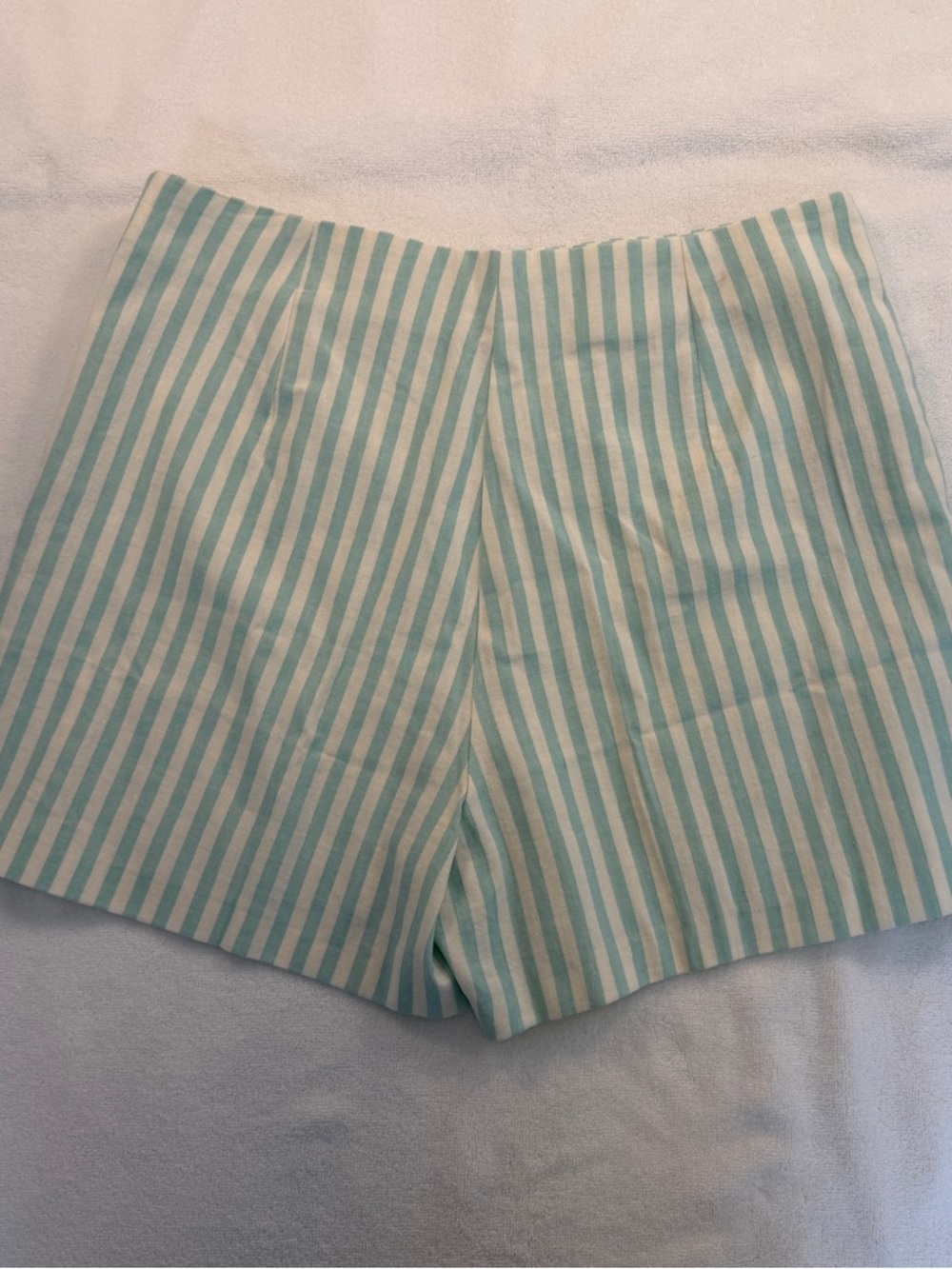Mango Aqua and White Striped High-Waist Short Linen-Cotton Blend Tailored Summer - Picture 2 of 5